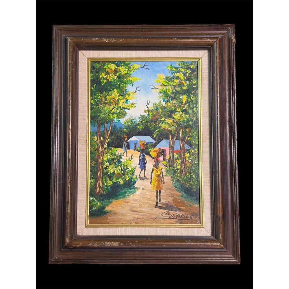 Original Framed Oil Painting Haitian Folk Fine Art by Camille Saint Charles
